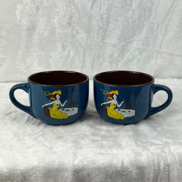 Café Bohème Other - Café Bohème Coffee Crème Liqueur Promo Mug Set 2 Woman In Yellow Dress Graphic